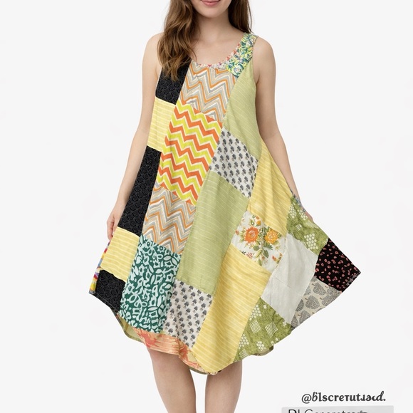 Handmade Dresses & Skirts - Handmade Prairie Patchwork Dress M/L | Cottagecore Feed Sack Style